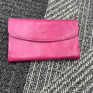 NWOT Rowallan of Scotland Leather Jewelry Clutch Travel Organizer Case Pink